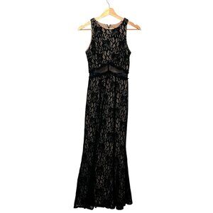 XSCAPE Black Sleeveless Lace Evening Sheer Floral Pattern Women's Gown Size 2